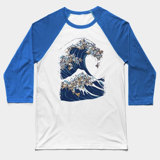 The Great Wave of English Bulldog Baseball T-Shirt by huebucket